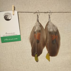 Boucles d’oreilles en plumes et verre poli